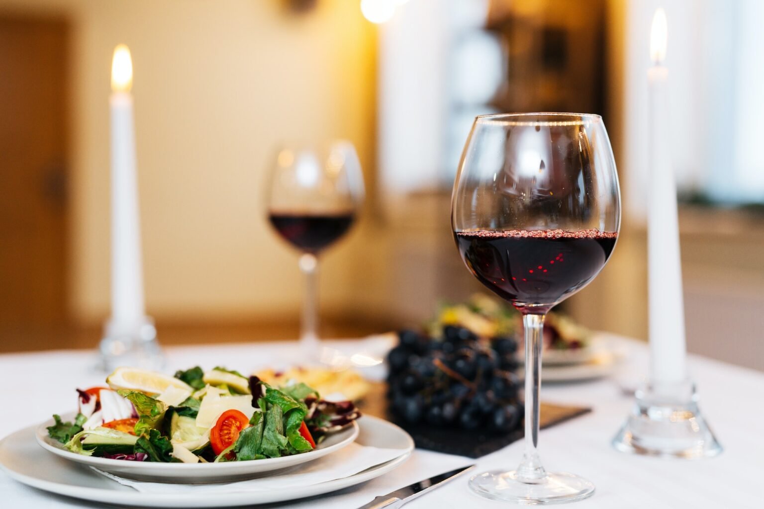 Salad and wine